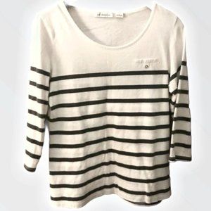 Liz Claiborne | Navy & White Striped 3/4-Sleeve Nautical Blouse | Sz L